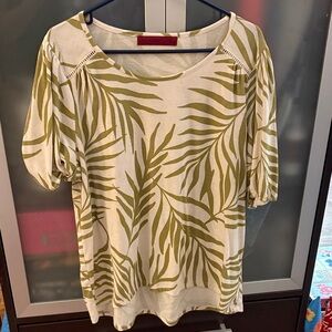 Bonnie Jean Olive Leaf Print Short Sleeve Top